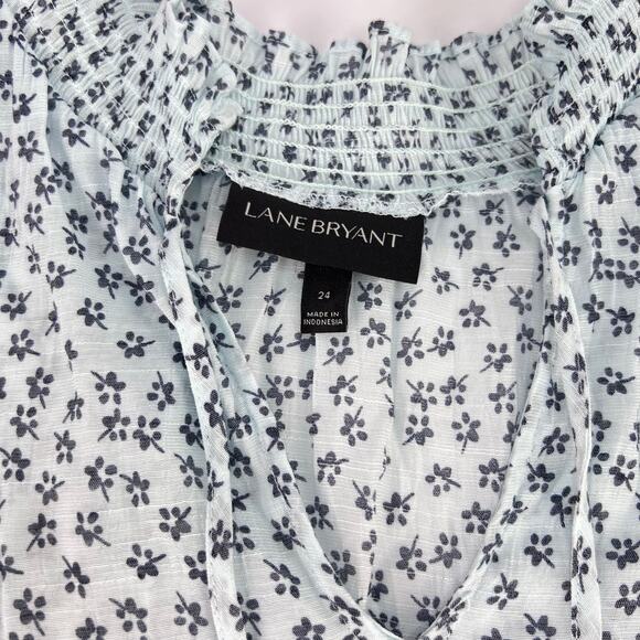 NEW LANE BRYANT Boho Sheer Blue Floral V Neck Tassels Women's Peasant Top 24 - Picture 7 of 11